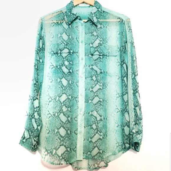 Equipment Tops - Equipment Snakeskin Long Sleeve Silk Top